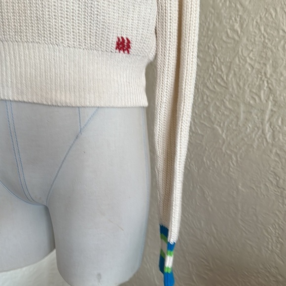 Urban Outfitters BDG Ivory Cropped Collared Taylor Sweater Green Blue Trim M - Picture 5 of 13